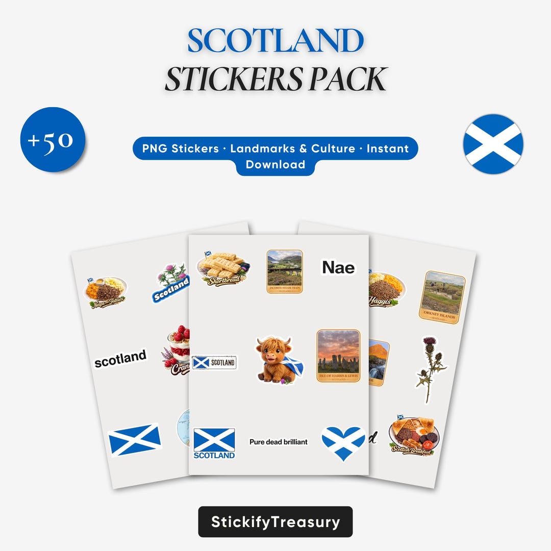 Psf Sticker Scotland Sticker Pack PNG, Scottish Food Flag Travel Icons, Digital ...