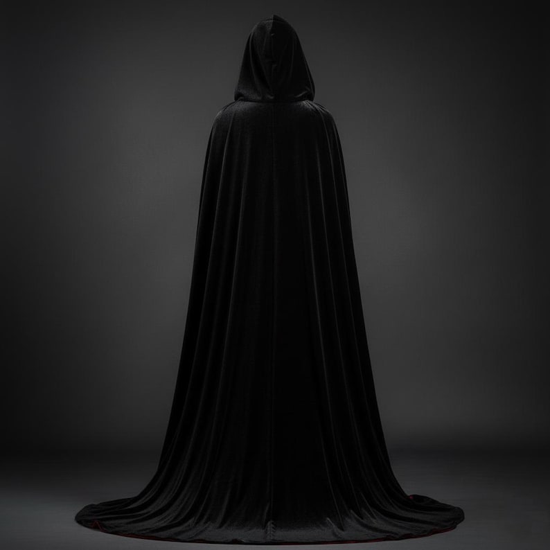Black Velvet Cloak | Red Satin Lined Hooded Cape - Etsy