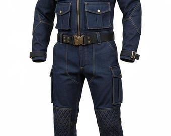 Men’s Tactical Denim Jumpsuit | Utility Canvas Biker Suit