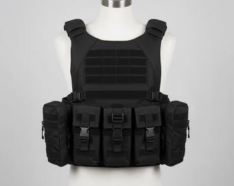 Lancer Tactical Plate Carrier w/ Triple Inner Mag Pouch, Black