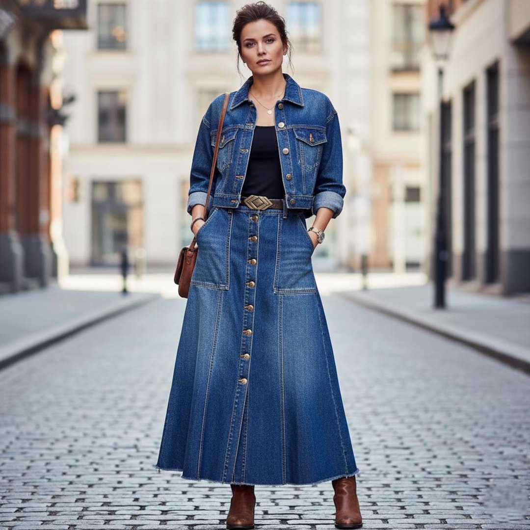 maxi dress with denim jacket online india Skirt Jeans Con Spacco Buy Vintage Denim Skirt Set: Women's Western Jean Outfit floral maxi dress with denim jacket Ladies - Cream Rib-knit Extended XXS Style:V Neck Sleeveless