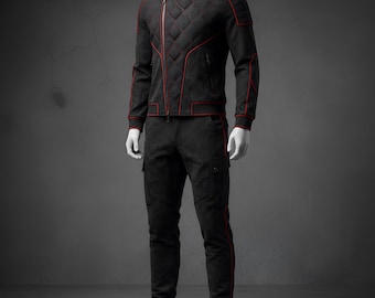 Techwear Suit: Black & Red Cyberpunk Jumpsuit - Futuristic Cosplay Outfit