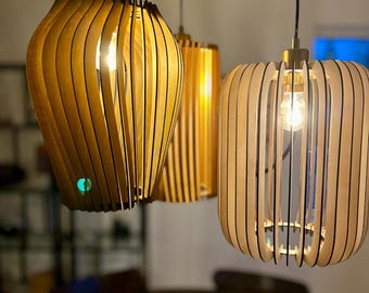 Laser Cut Wooden Pendant Lamp Template – 3 Shapes (Digital Download)