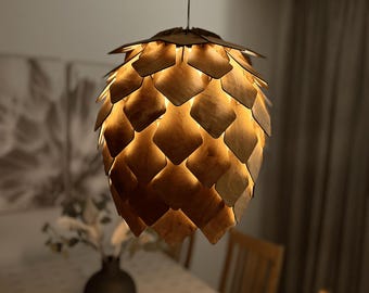 Big Pinecone Lamp SVG DXF Files for Laser Cutting – 55cm Wooden Pendant Light Template, E27 Lamp Shade Design, Digital Download