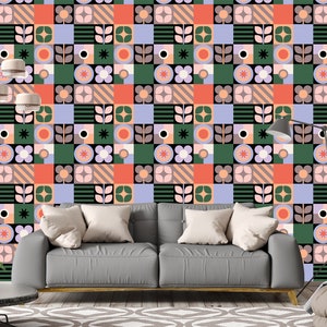 Tapisserie - Tuiles Retro (pêche-vert)