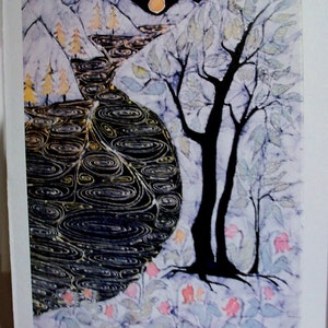 Fantasy Landscape batik cards set Enchanted landscapes series Set of four Magical blank Cards image 3