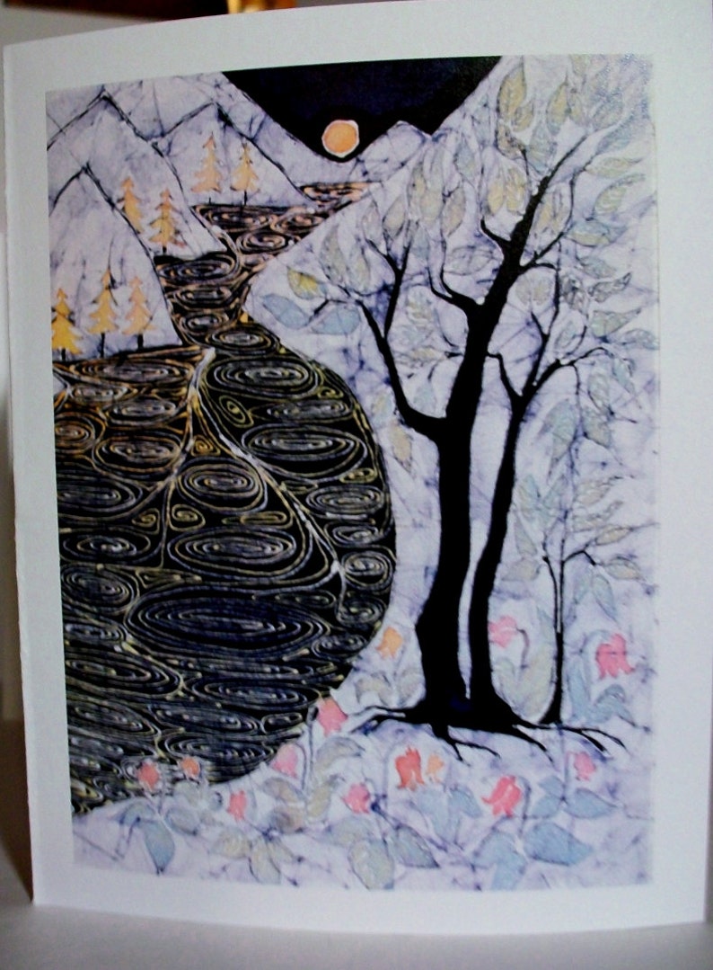 Fantasy Landscape batik cards set Enchanted landscapes series Set of four Magical blank Cards image 3