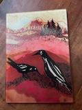 Cutting Board -  Crows Alone   -  from original batik by Carol -  8" x 11"
