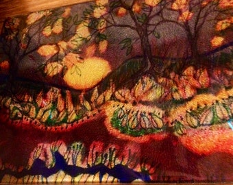 Fantasy Cutting Board -Tempered glass -  Mystical Garden Moon  -  Print from original batik by Carol -  8" x 11"
