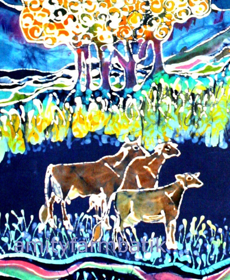 Jersey Cows in Spring Pasture batik fabric from original Custom printed fabric-Applique quilt panel image 5