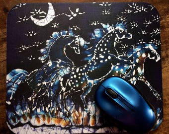 Appaloosa Horses Mousepad  - Horses Frolic on a Starry Night  - mousepad from original batik by Carol