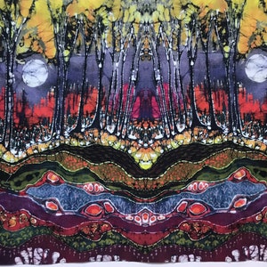 Moonlight over Spring - batik fabric panel from original batik - Custom printed fabric