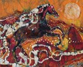 Horse Batik Painting: Abstract Leaping Horse Art (19x21 Framed Original)