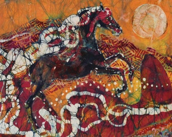 Horse Art  -  Horse Bursts Into Sky  - horse leaping - abstract - Original batik painting
