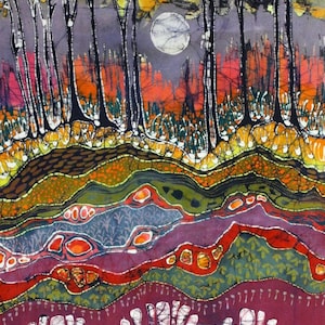 Moonlight Over Spring - very large print of original batik