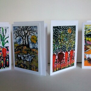 Farm and Garden cards  -   Sheep, Cows, Vegetables, Sun, Rain -  4 blank art cards