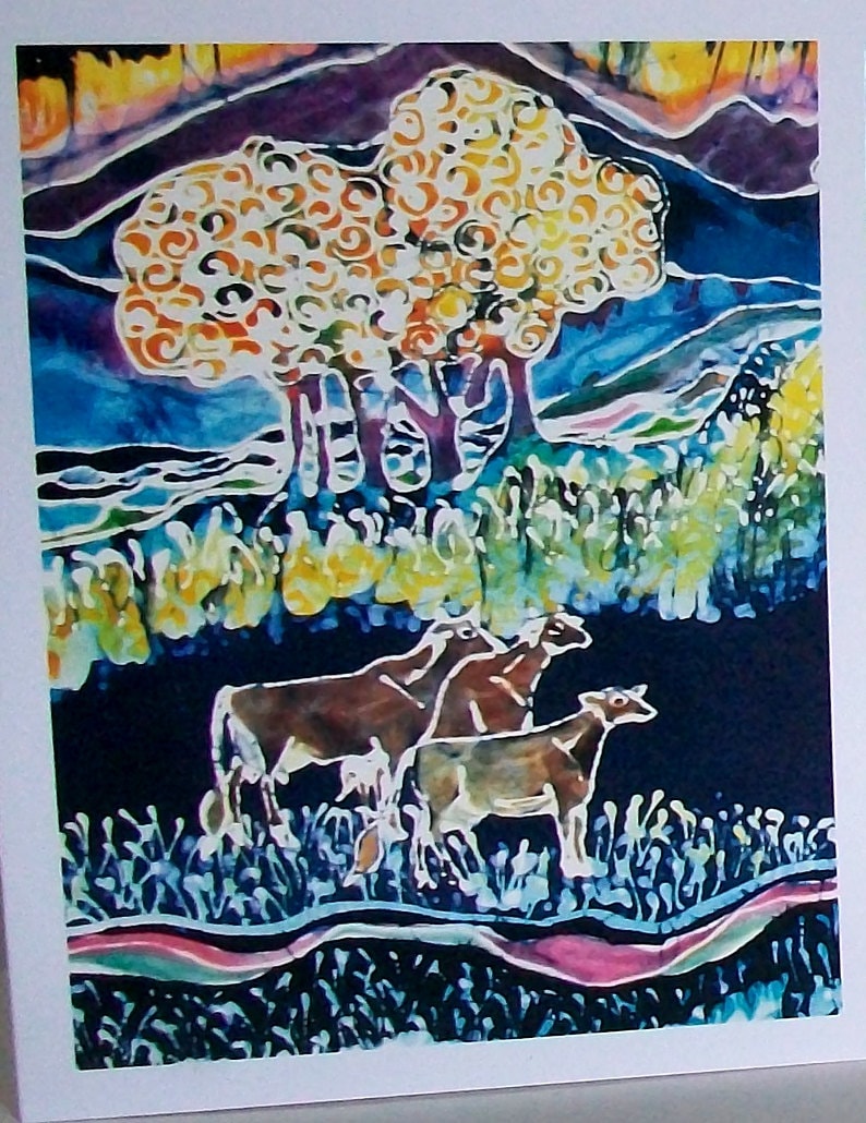 4 blank art cards Farm Animals cards pasture landscapes Sheep Cows