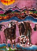 Brown Cows on a Sunny Farm -  Batik - original painting