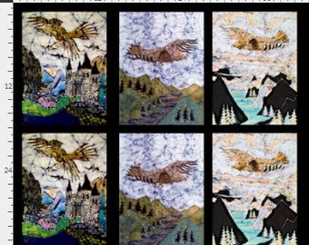 Eagle panels Fabric LOTR  - batik fabric  3,  12" x  16"  panels from original batik
