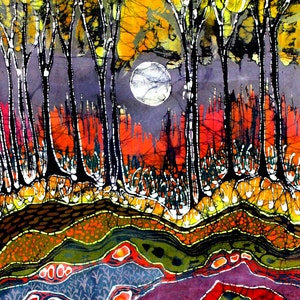 Tela de arte Moonlight Over Spring del batik original - edredón o marco