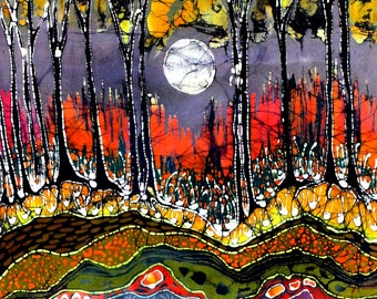 Moonlight Over Spring    art fabric from original batik - quilt or frame