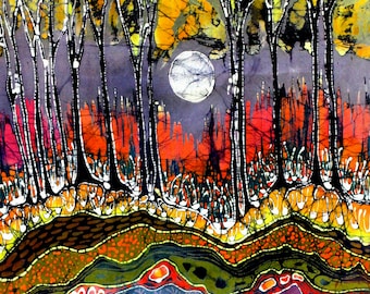 Fantasy Landscape Mousepad 1 - Moon Over Spring -  mousepad from original batik by Carol