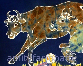 Cows Jump Over the Moon  - print from original batik