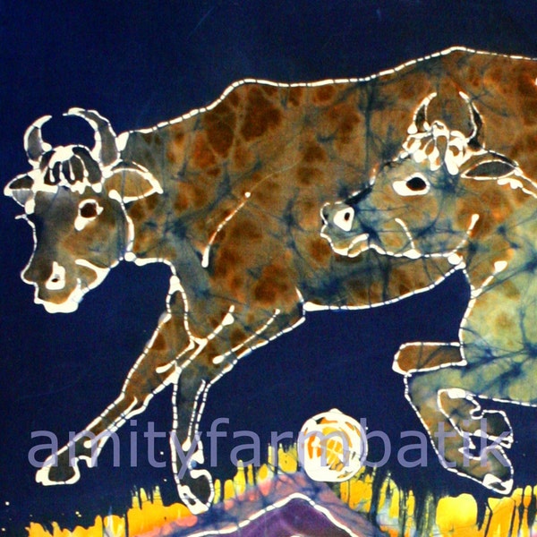 Cows Jump Over the Moon  - print from original batik