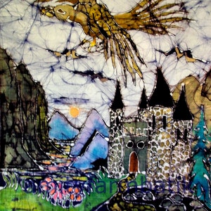 Golden Eagle, Gwaihir, Flies above Castle batik print Hobbit Lord of the Rings image 2