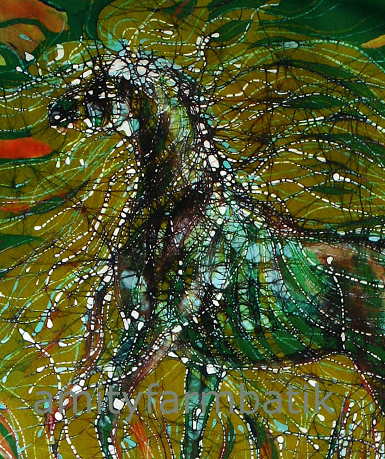 Horse Rises From the Earth 16x 20 large fabric panel from original batik image 3