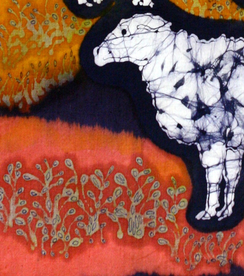 Sheep Cutting Board 8 x 11 Sheep at Midnight Detail from original batik by Carol