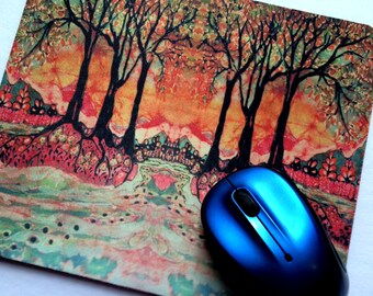 River Mousepad - River Sunrise  Magical Land  Lothlorien  -  mousepad from original batik by Carol