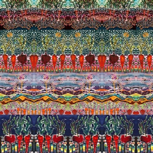 Farm Garden batik  -  cotton Fabric  - mirror repeat image from four original batik, yard or panels