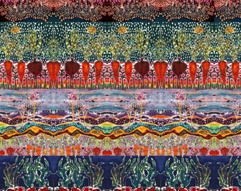 Farm Garden batik  -  cotton Fabric  - mirror repeat image from four original batik, yard or panels