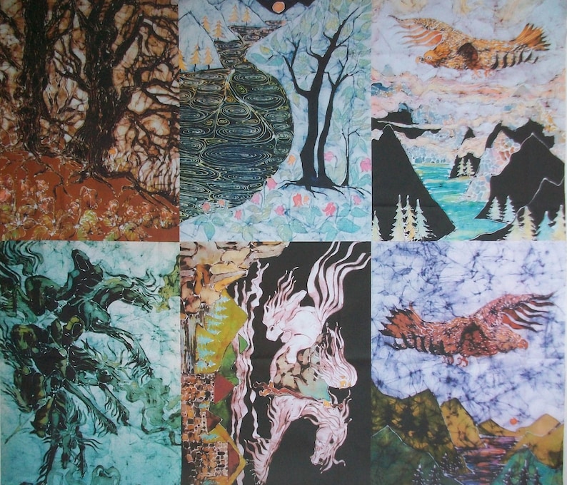 Fabric panels from the Lord of the Rings by Tolkien batik fabric 6, 12 x 16 from original batik image 1