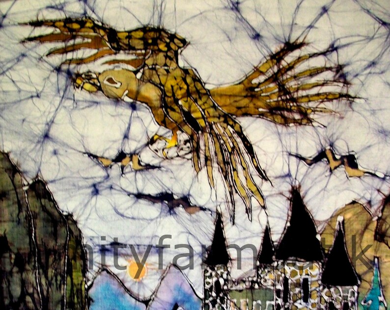 Golden Eagle, Gwaihir, Flies above Castle batik print Hobbit Lord of the Rings image 3