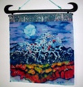 Horses Prance in the Light of the Full Summer Moon - Red White Blue  -  Original batik painting