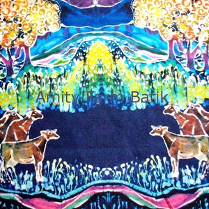 Jersey Cows in Spring Pasture batik fabric from original Custom printed fabric-Applique quilt panel image 1