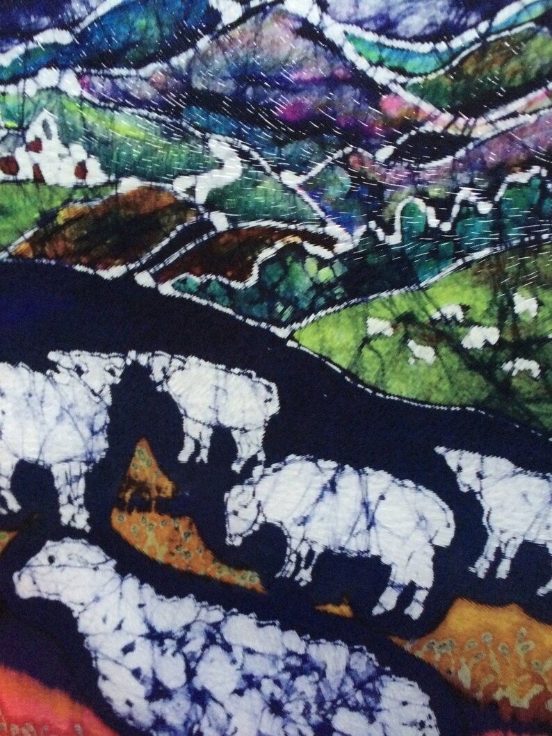 Sheep Cutting Board 8 x 11 Sheep at Midnight Detail from original batik by Carol