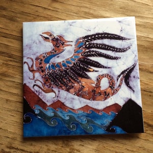 Dragon  Ceramic tile - Beaked Sea Dragon with Wings - Batik Art Myths