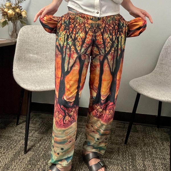 River Sunrise lounge pants - batik design - art clothing