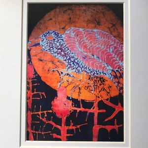 Print Sundown Bird on Thistle - Matted print print from original batik