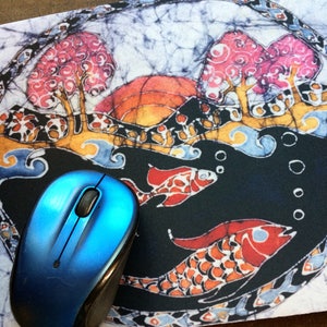 Rainbow Fish Mousepad 10  Circle Rainbow Fish -  Horizontal Batik image from original