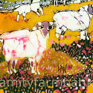 Sheep on Sunny Summer Day detail 1 print from original batik image 3