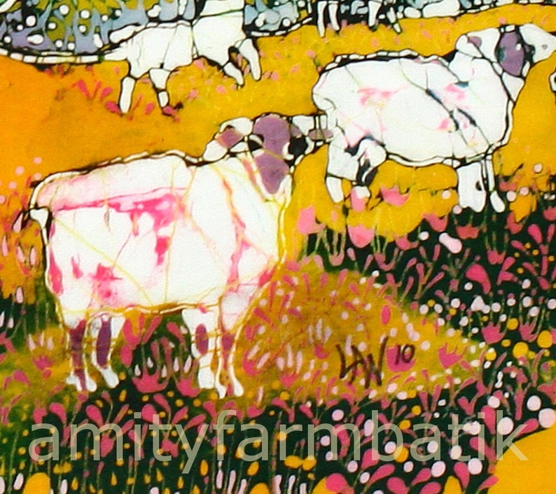 Sheep on Sunny Summer Day detail 1 print from original batik image 3