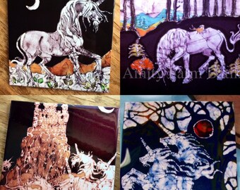 Unicorn Trivets  - Unicorns Rise From the Sea, Flower Field, Castle and Dreams  -  "The Last Unicorn"  -  Ceramic tile