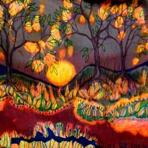 Mystical fabric  - Mystical Garden Moon  - batik fabric panel from original batik - Custom printed fabric