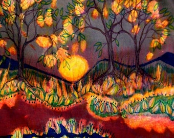 Mystical Fabric Panel "Mystical Garden Moon"  Yard batik