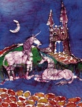 Unicorns Rest Below Castle - original batik painting