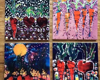 Batik Art Ceramic Tile Trivet: Garden Night Theme